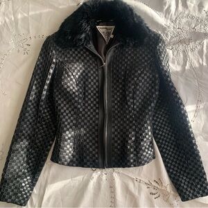 Marvin Richards Black Leather Jacket with Fur Collar